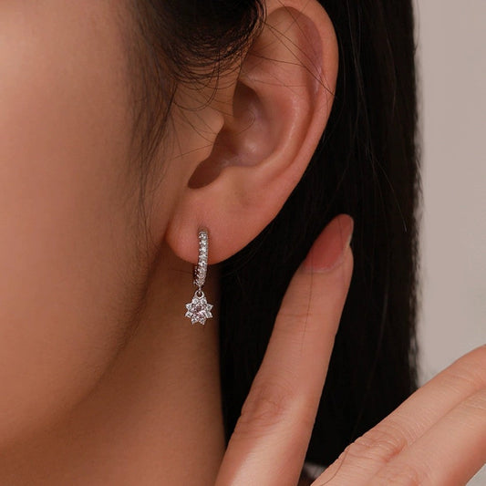 Créoles argent pavage cristaux fleur – Lila