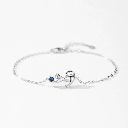 Bracelet argent pendentif chat pierre bleue – Léo