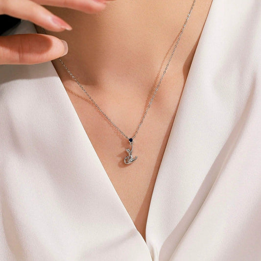 Collier pendentif chat pierre bleue argent – Léo