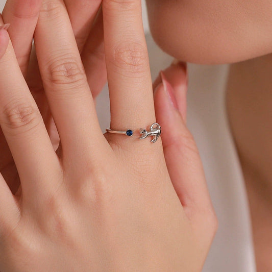 Bague argent chat pierre bleue – Léo
