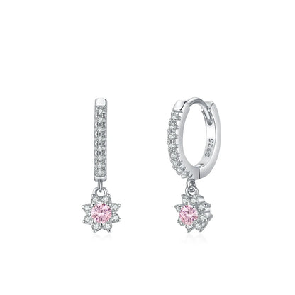 Créoles argent pavage cristaux fleur – Lila