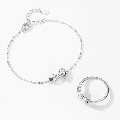 Bague argent chat pierre bleue – Léo