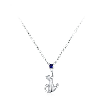 Collier pendentif chat pierre bleue argent – Léo