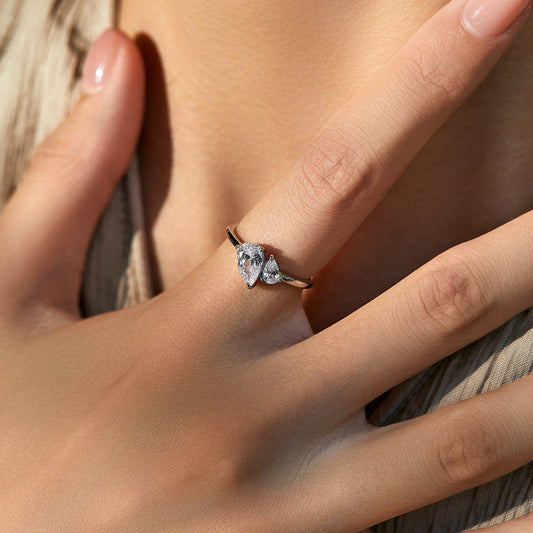 Bague argent pierre poire et ronde – Inaya