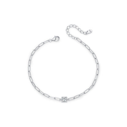Bracelet chaîne argent maillons rectangulaires zircon – Ines