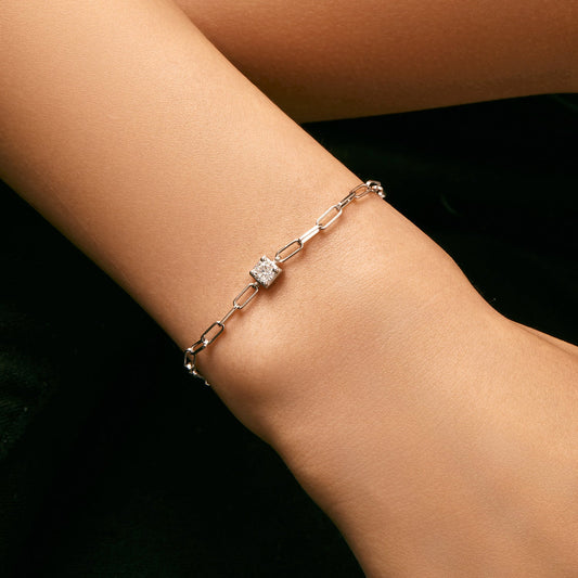 Bracelet chaîne argent maillons rectangulaires zircon – Ines