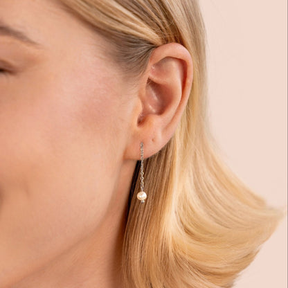 Boucles d’oreilles pendantes argent perle – Lina
