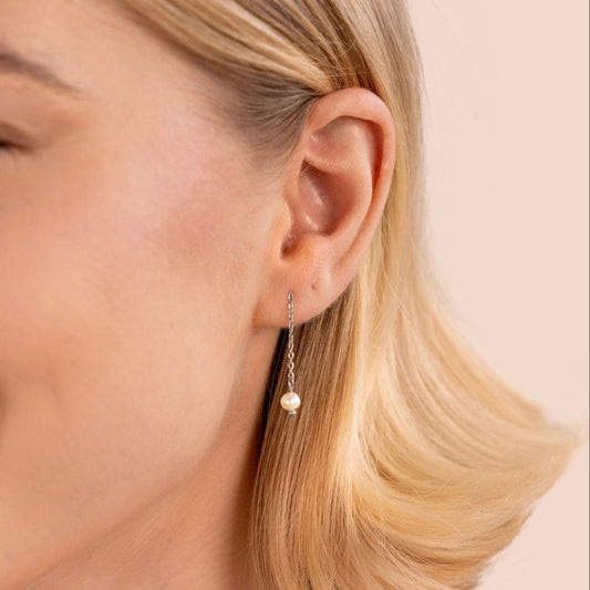 Boucles d’oreilles pendantes argent perle – Lina