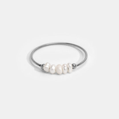 Bague fine argent perles blanches irrégulières – Léa