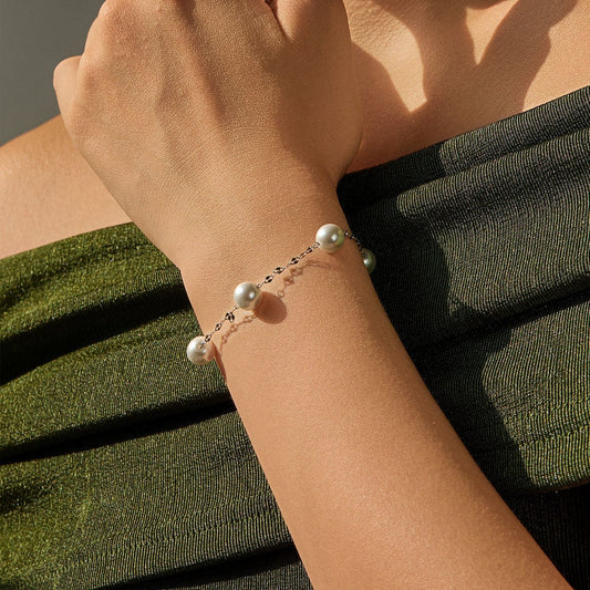 Bracelet perles blanches argent chaîne fine – Léonie