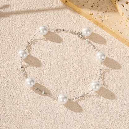 Bracelet perles blanches argent chaîne fine – Léonie