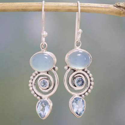 Boucles d'Oreilles Vintage en Pierre de Lune Argent