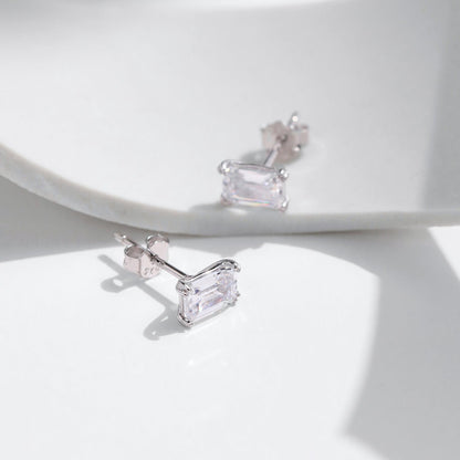 Clous d’oreilles argent pierre rectangulaire – Lise