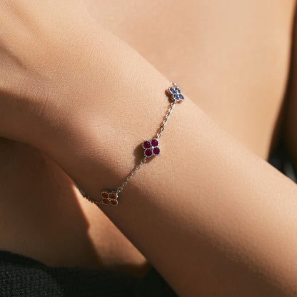 Bracelet argent fleurs pierres colorées – Mira