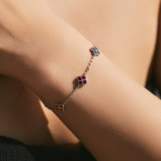 Bracelet argent fleurs pierres colorées – Mira
