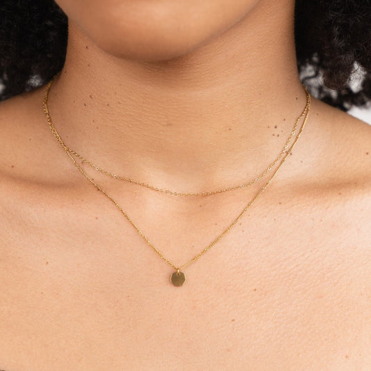 Collier double rang or pendentif rond – Lila