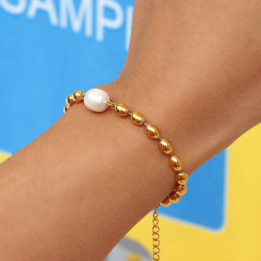 Bracelet perles blanc doré – Lila