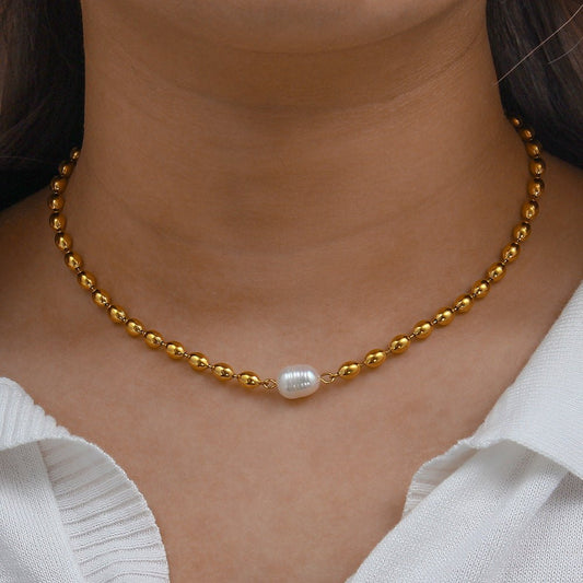 Collier choker perles dorées baroque – Lila