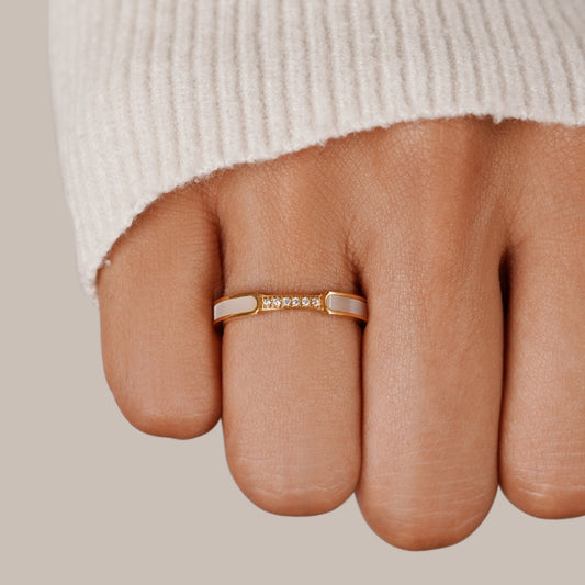 Bague métal doré perles cristaux – Léa