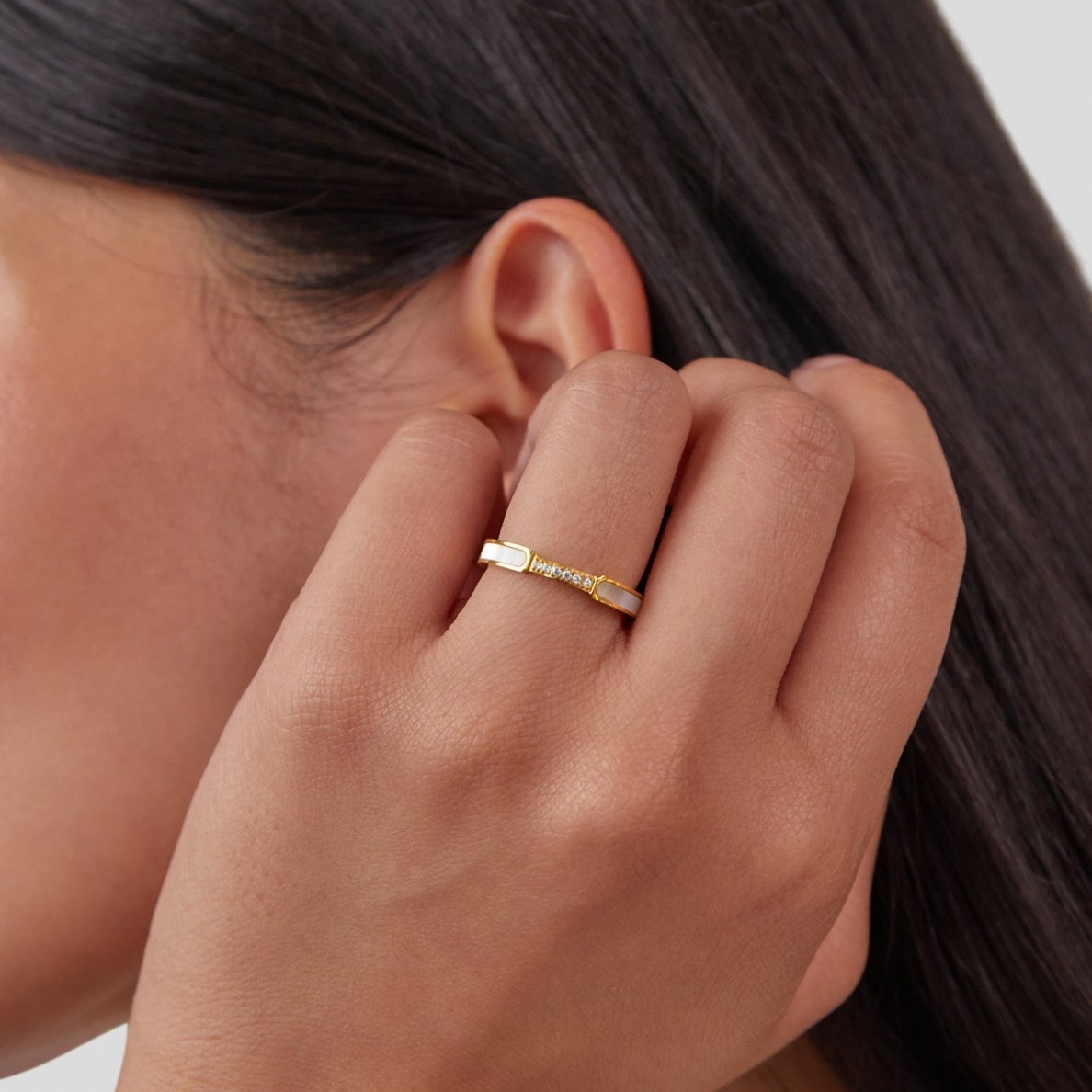 Bague métal doré perles cristaux – Léa