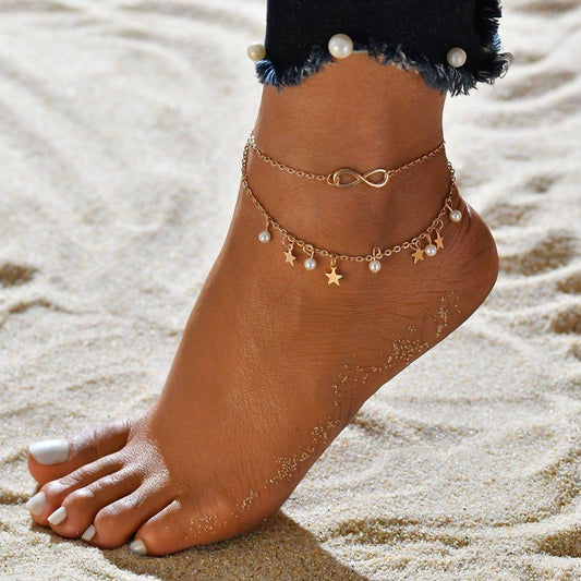 Chaîne de cheville infini doré perles étoiles – Lise