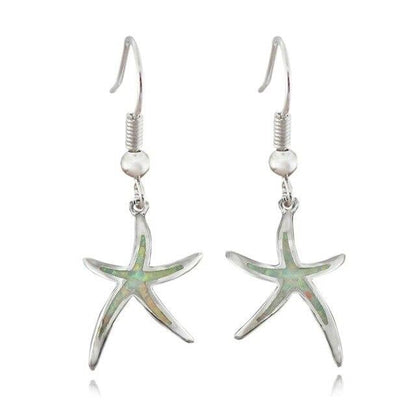 Boucles d’oreilles pendantes étoile de mer argent opale bleue – Lise