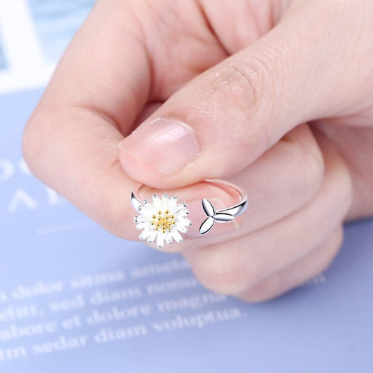 Bague ajustable fleur tournesol argent et or – Léo