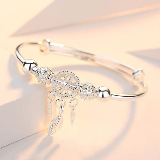 Bracelet ajustable argent capteur de rêves plumes – Léo