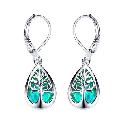 Boucles goutte arbre de vie argent et opale – Lise