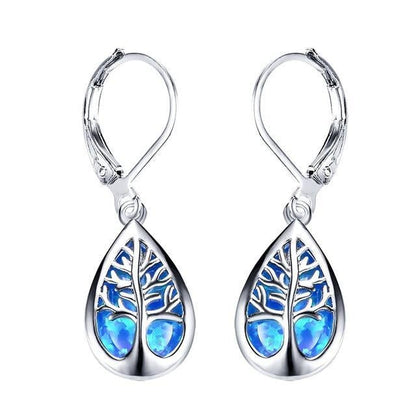 Boucles goutte arbre de vie argent et opale – Lise