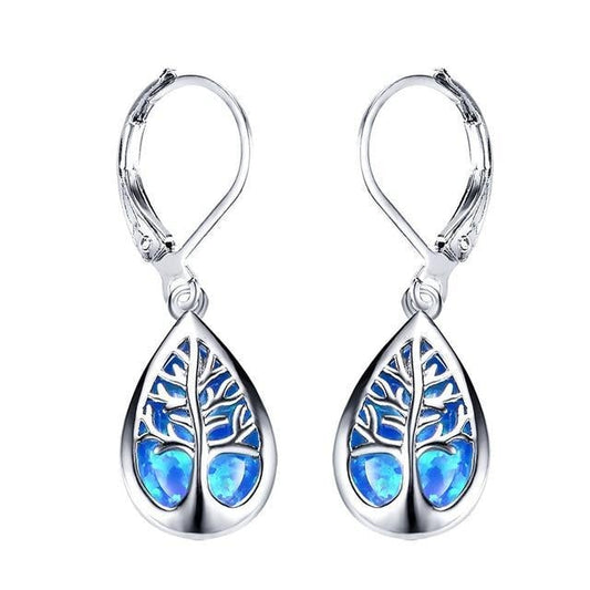 Boucles goutte arbre de vie argent et opale – Lise