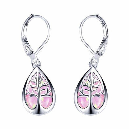 Boucles goutte arbre de vie argent et opale – Lise