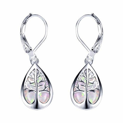 Boucles goutte arbre de vie argent et opale – Lise