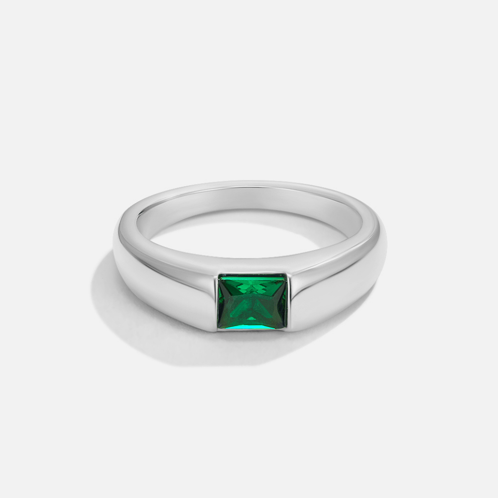 Bague argent pierre verte rectangulaire – Léo