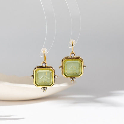 Boucles d’oreilles vintage perles vertes dorées