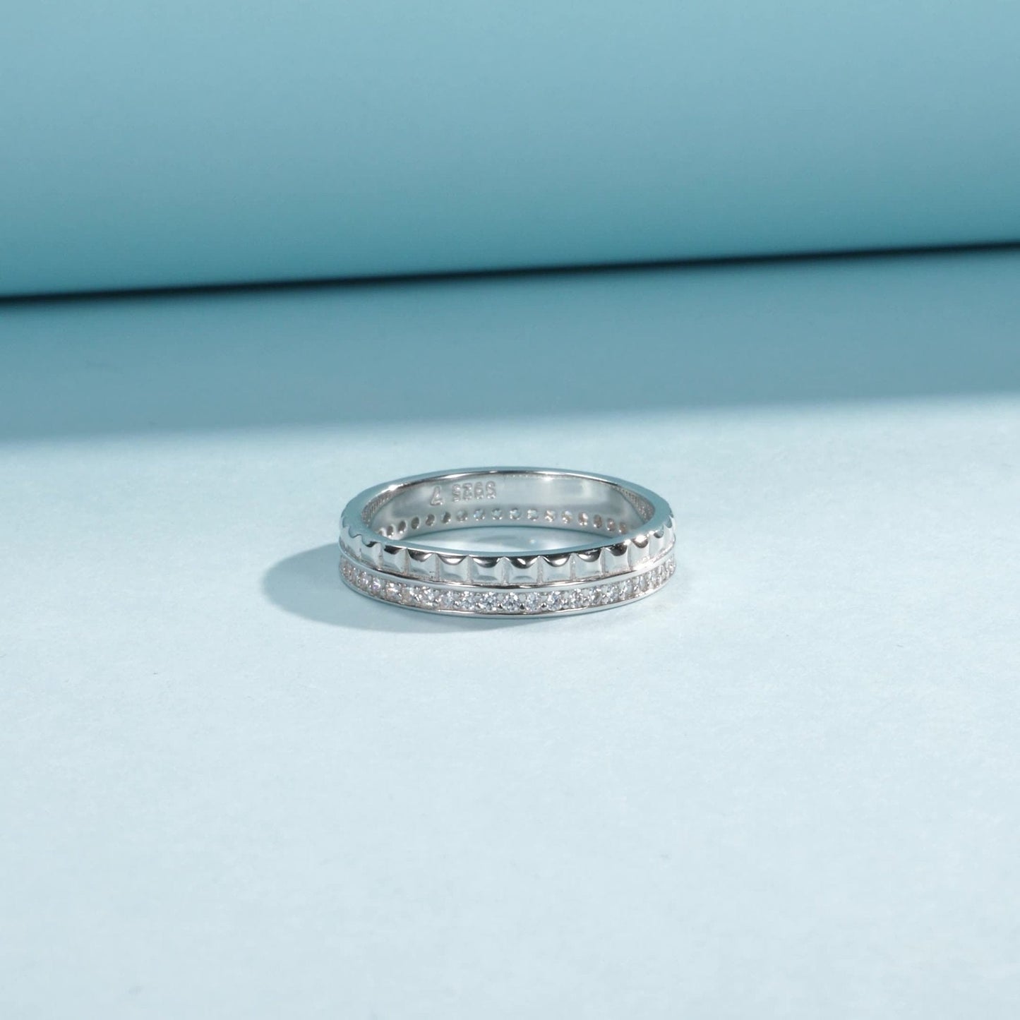 Bague deux rangs argent cristaux pics – Léo