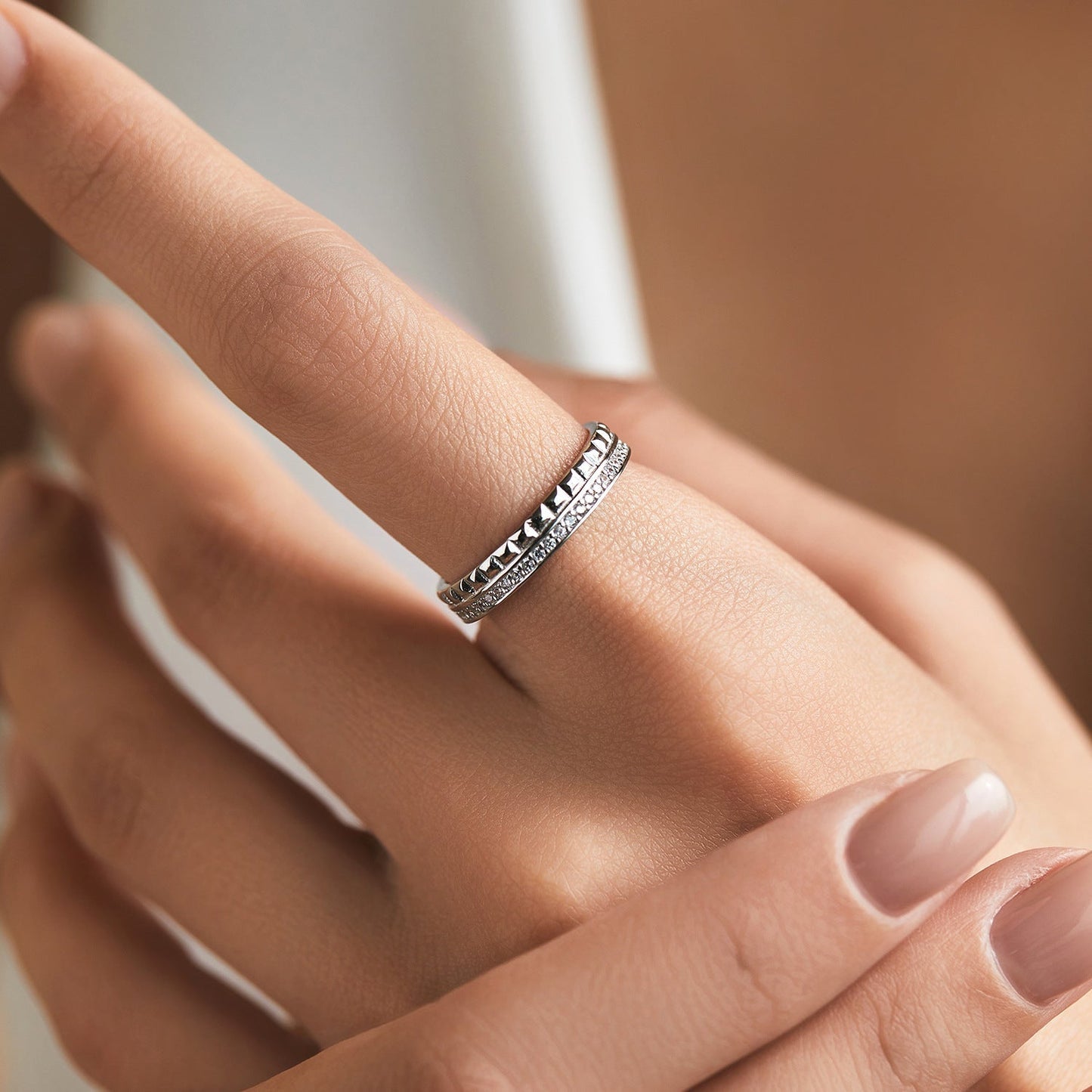 Bague deux rangs argent cristaux pics – Léo