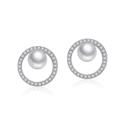Clous d’oreilles cercle cristal perle argent – Lila