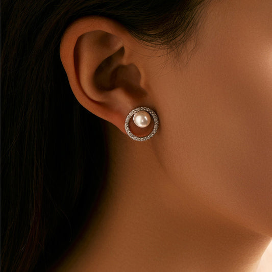 Clous d’oreilles cercle cristal perle argent – Lila