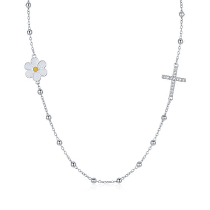 Collier pendentif croix fleur argent – Lise