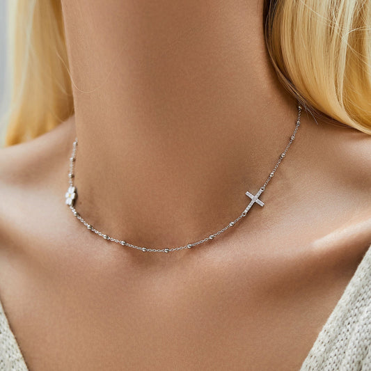 Collier pendentif croix fleur argent – Lise