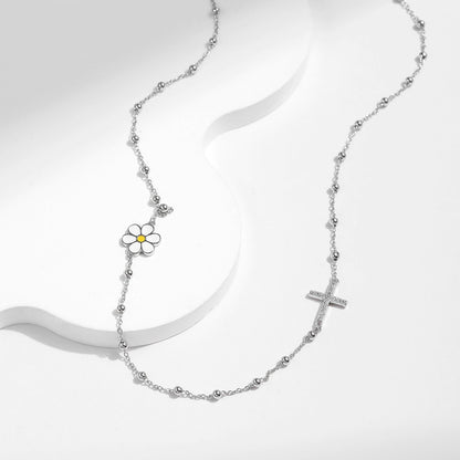 Collier pendentif croix fleur argent – Lise