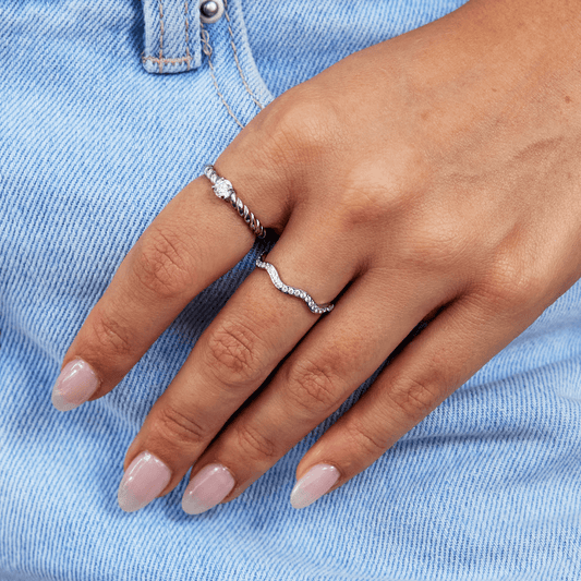 Bague ondulée argent cristaux – Léo