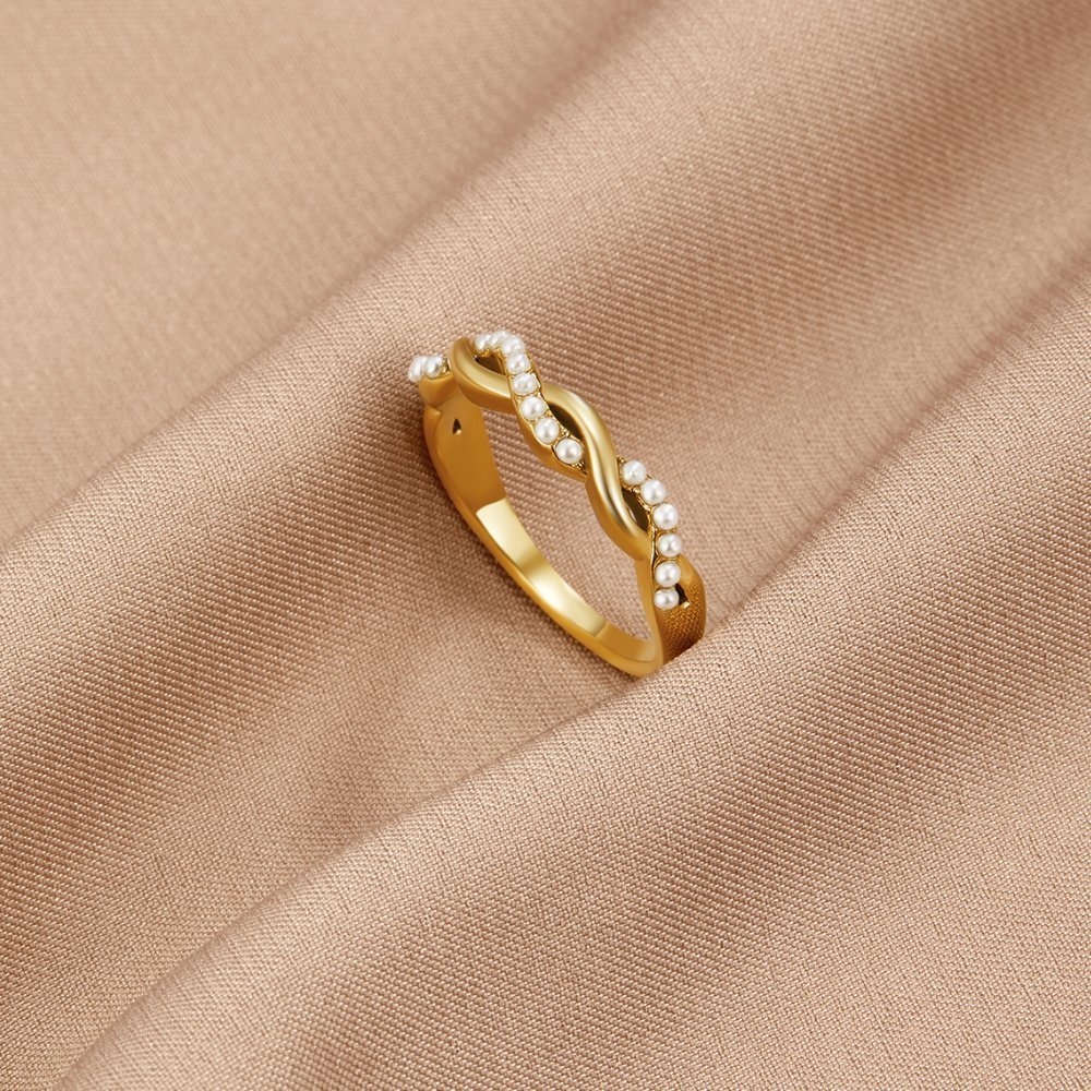 Bague entrelacée perles Plaqué or – Lila