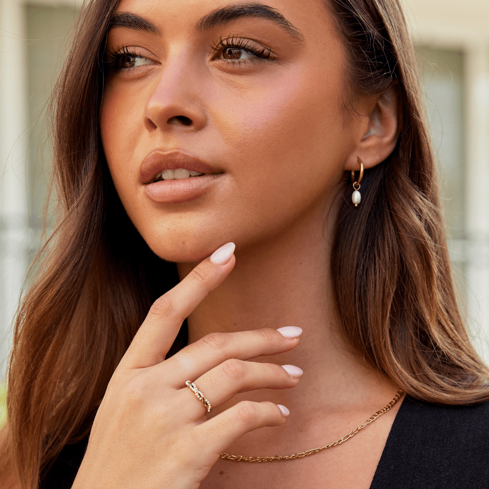 Bague entrelacée perles Plaqué or – Lila