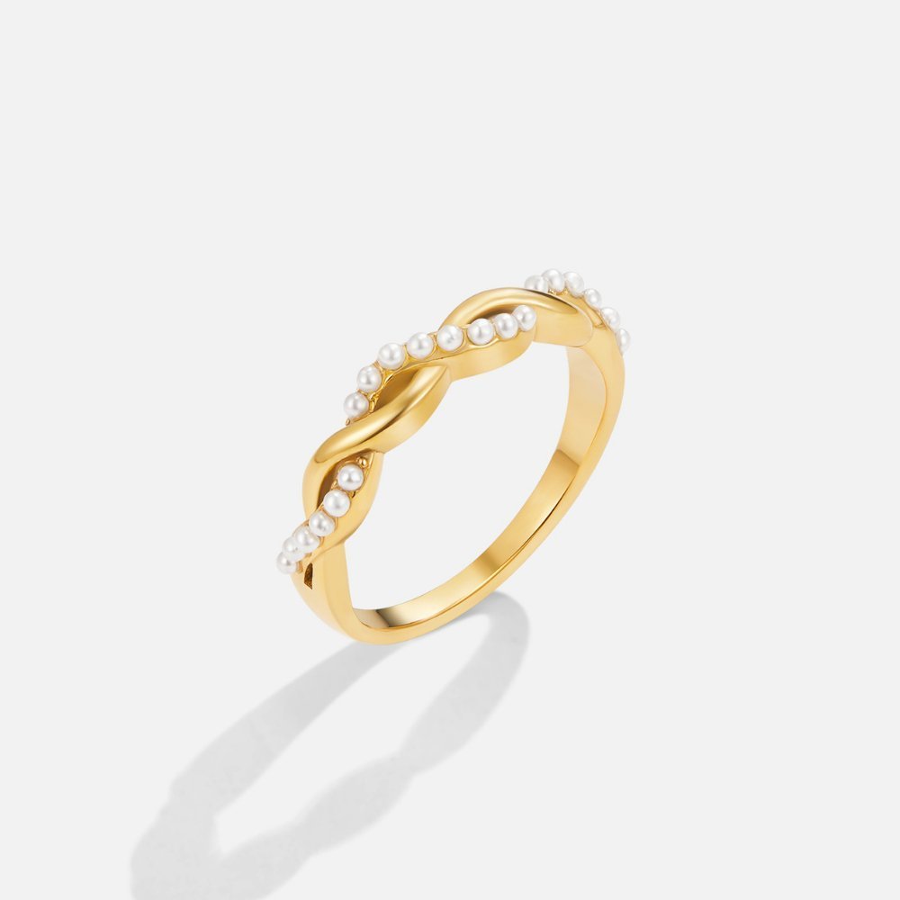 Bague entrelacée perles Plaqué or – Lila