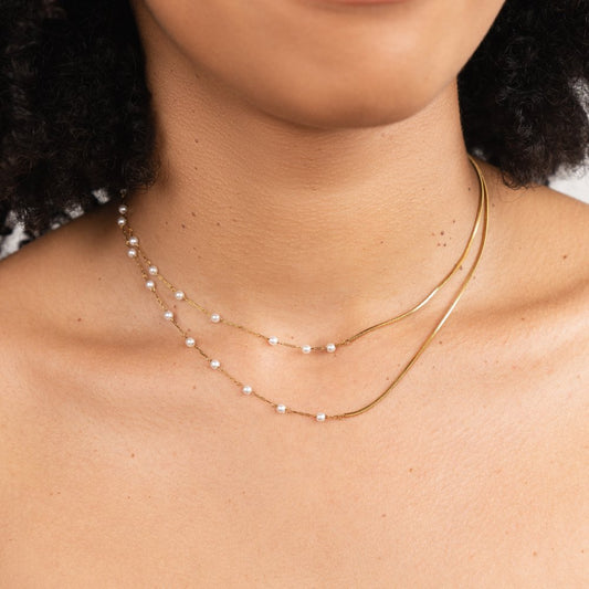 Collier double rang perles blanches plaqué or – Lila