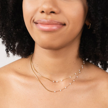 Collier double rang perles blanches plaqué or – Lila