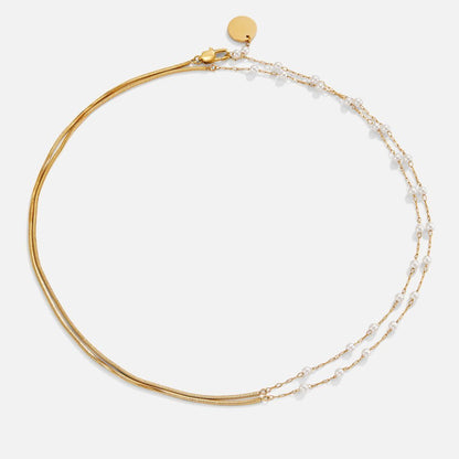Collier double rang perles blanches plaqué or – Lila
