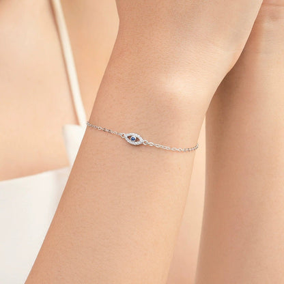 Bracelet chaîne argent pendentif œil cristaux bleu – Noé
